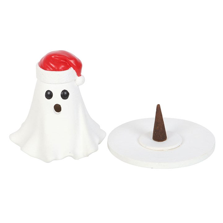 Ghost Incense Cone Holder with Santa Hat – Spooky Festive Décor