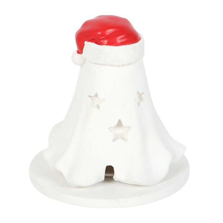 Ghost Incense Cone Holder with Santa Hat – Spooky Festive Décor