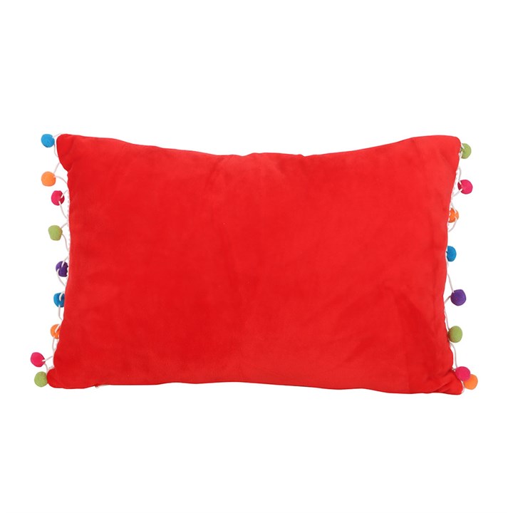 ‘Holly Jolly’ Red Christmas Cushion with Pom-Pom Detailing