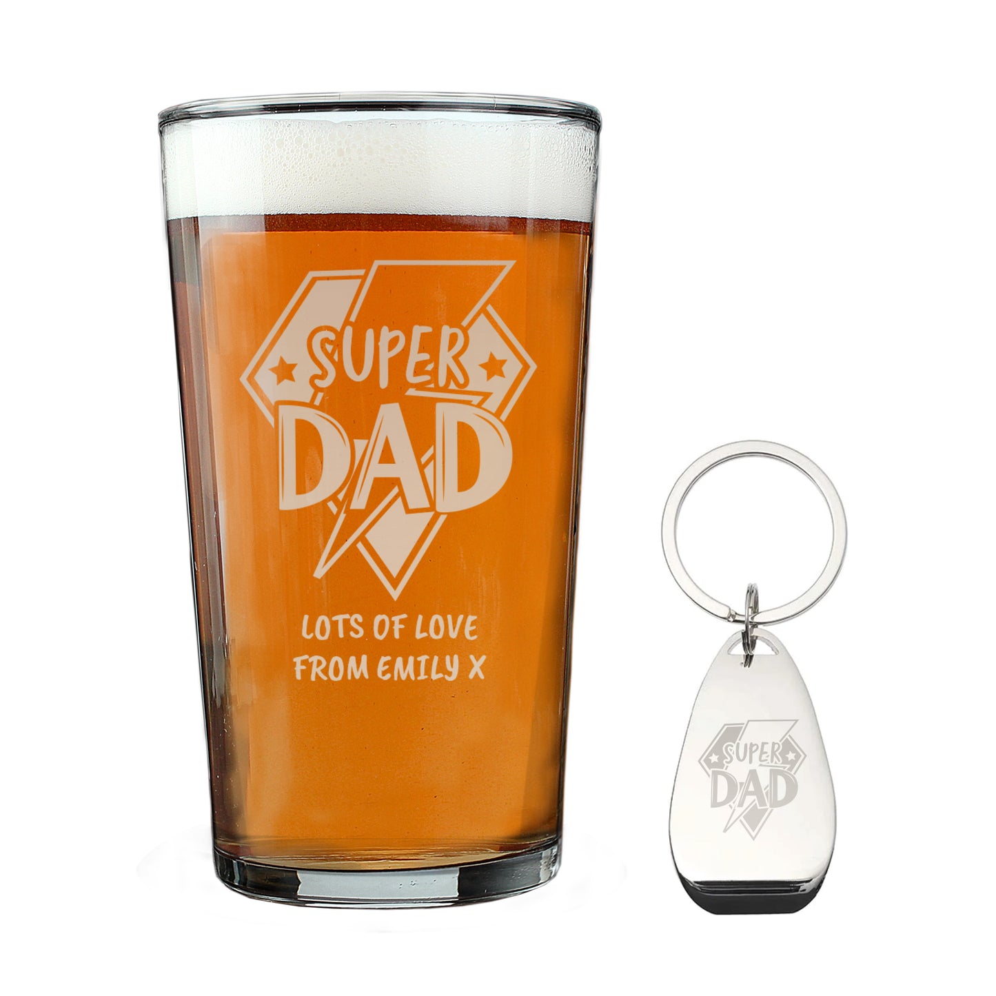 Personalised “Super Dad” Pint Glass & Bottle Opener Gift Set – Hero Gift for Him
