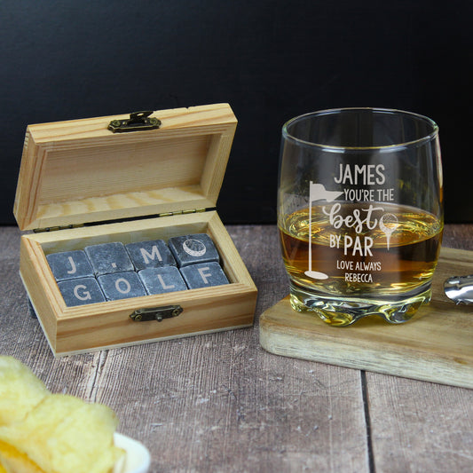 Personalised “Best by Par” Whisky Glass & Whisky Stones Gift Set – Golf Lover’s Gift
