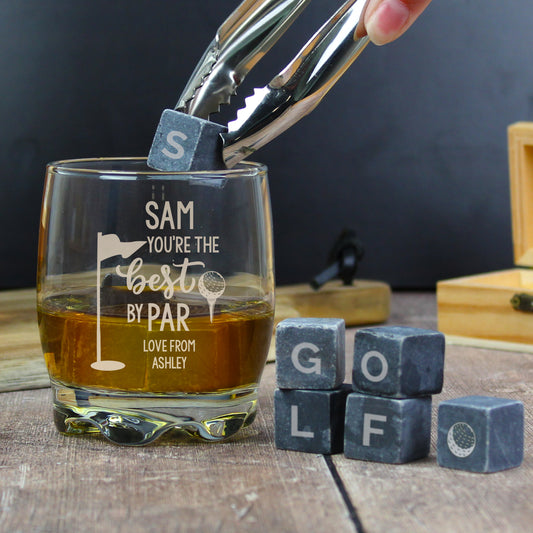 Personalised “Best by Par” Whisky Glass & Whisky Stones Gift Set – Golf Lover’s Gift