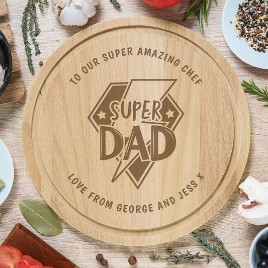 Personalised "Super Dad" Round Wooden Chopping Board