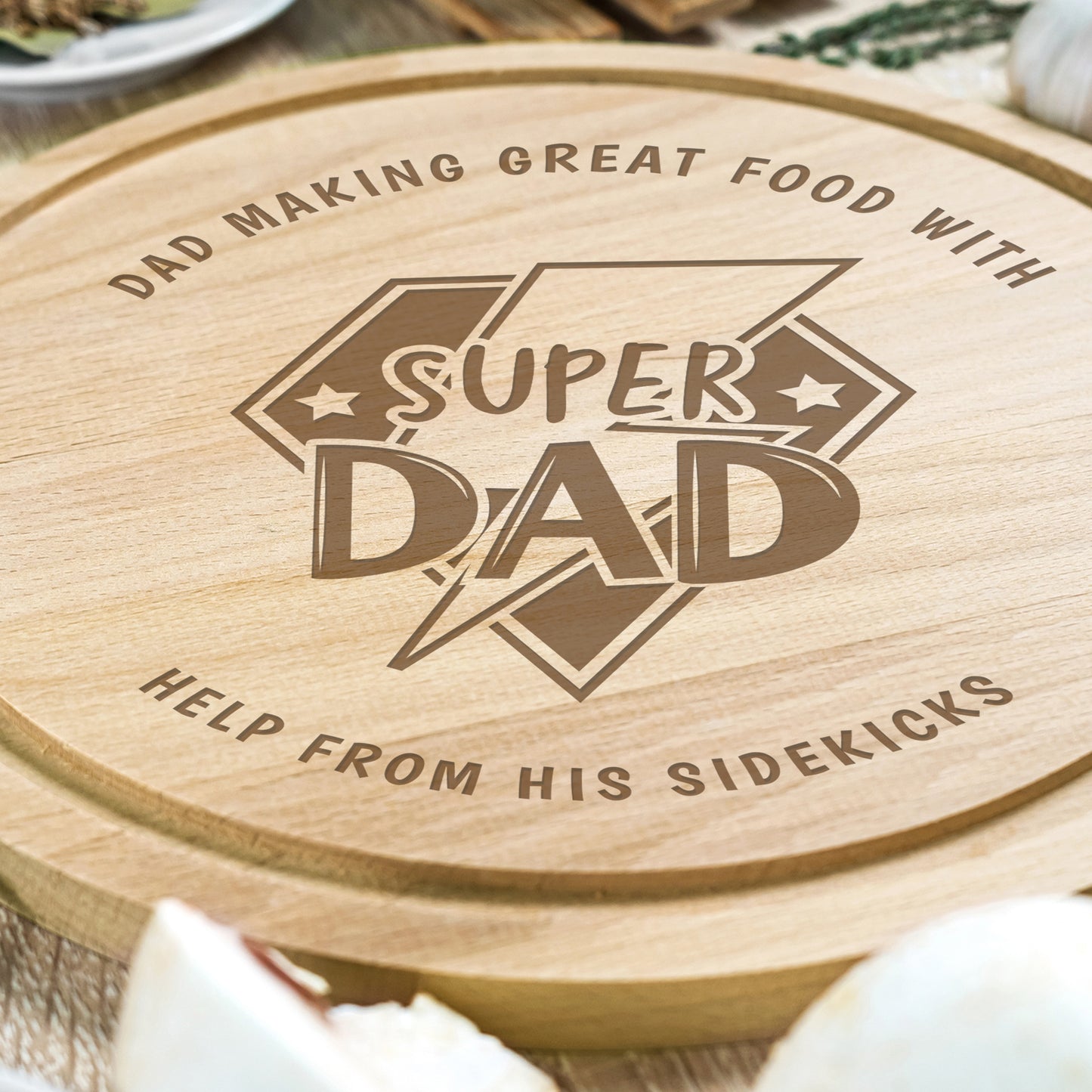 Personalised "Super Dad" Round Wooden Chopping Board