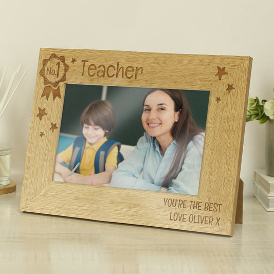 Personalised “Super Dad” Wooden Landscape Photo Frame – 6x4 Oak Veneer Gift