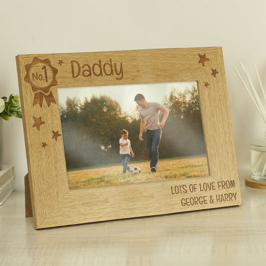 Personalised “Super Dad” Wooden Landscape Photo Frame – 6x4 Oak Veneer Gift
