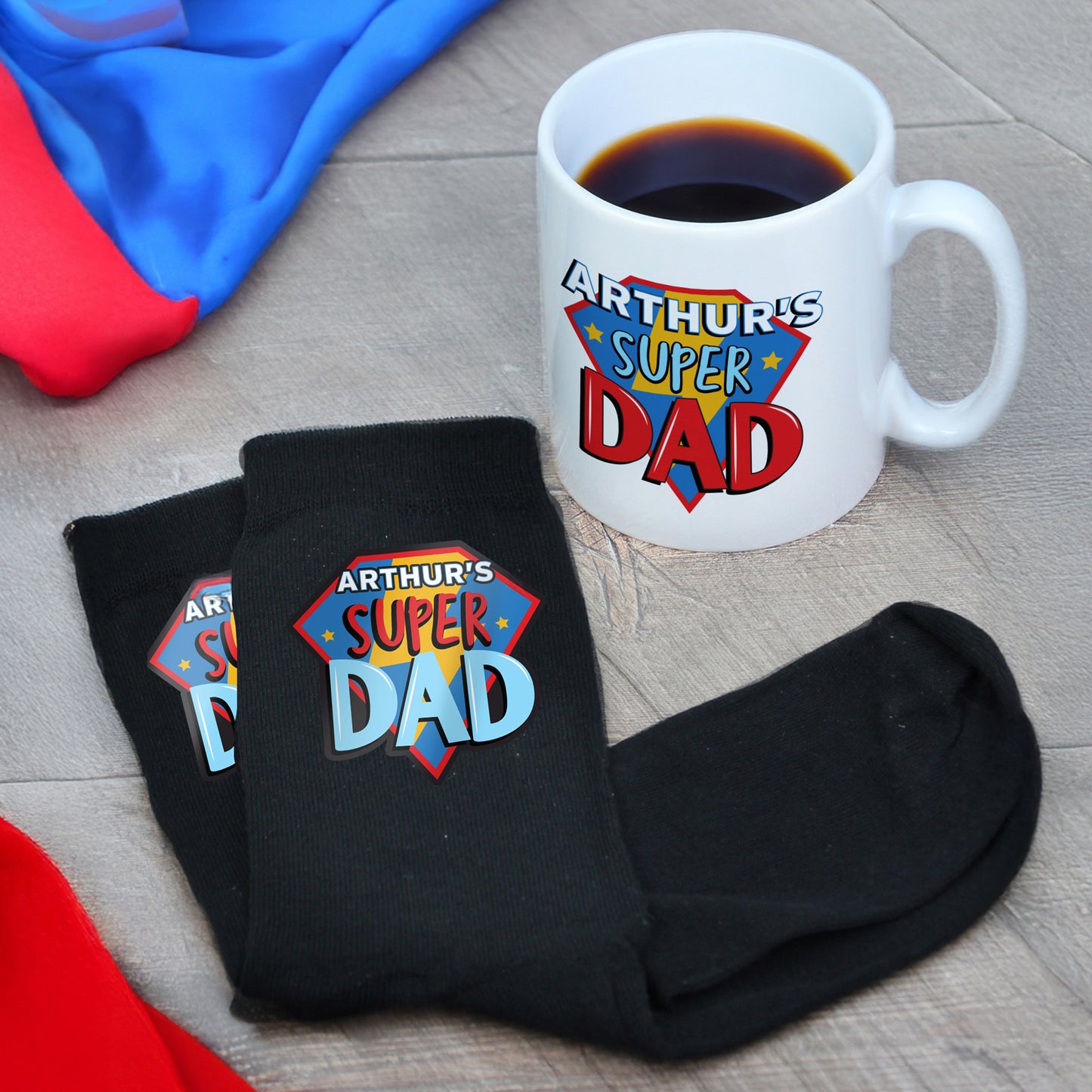 Personalised ‘Super Dad’ Mug & Socks Gift Set