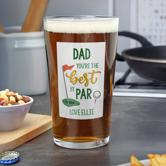 Personalised “Best by Par” Printed Pint Glass – Golf Gift for Him
