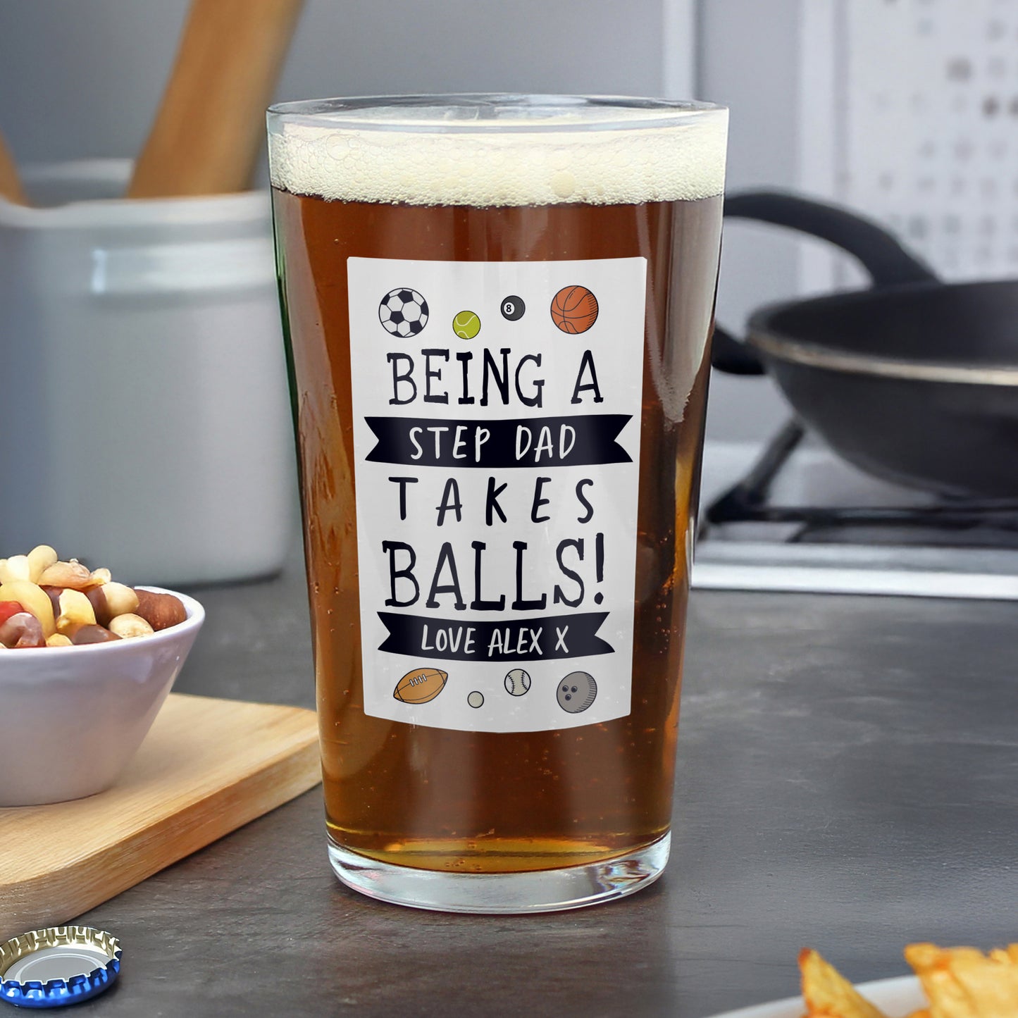 Personalised "It Takes Balls" Printed Beer Glass