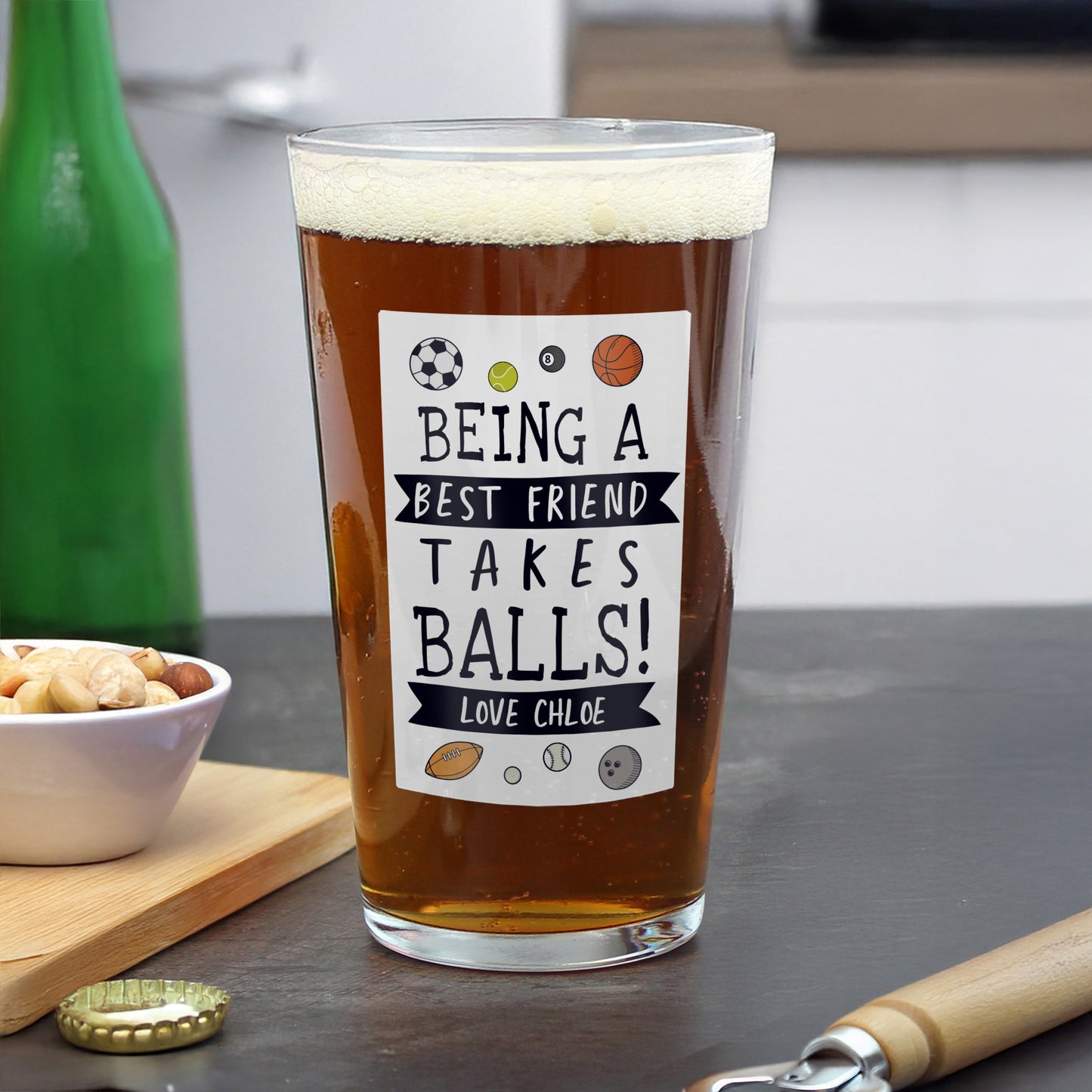 Personalised "It Takes Balls" Printed Beer Glass