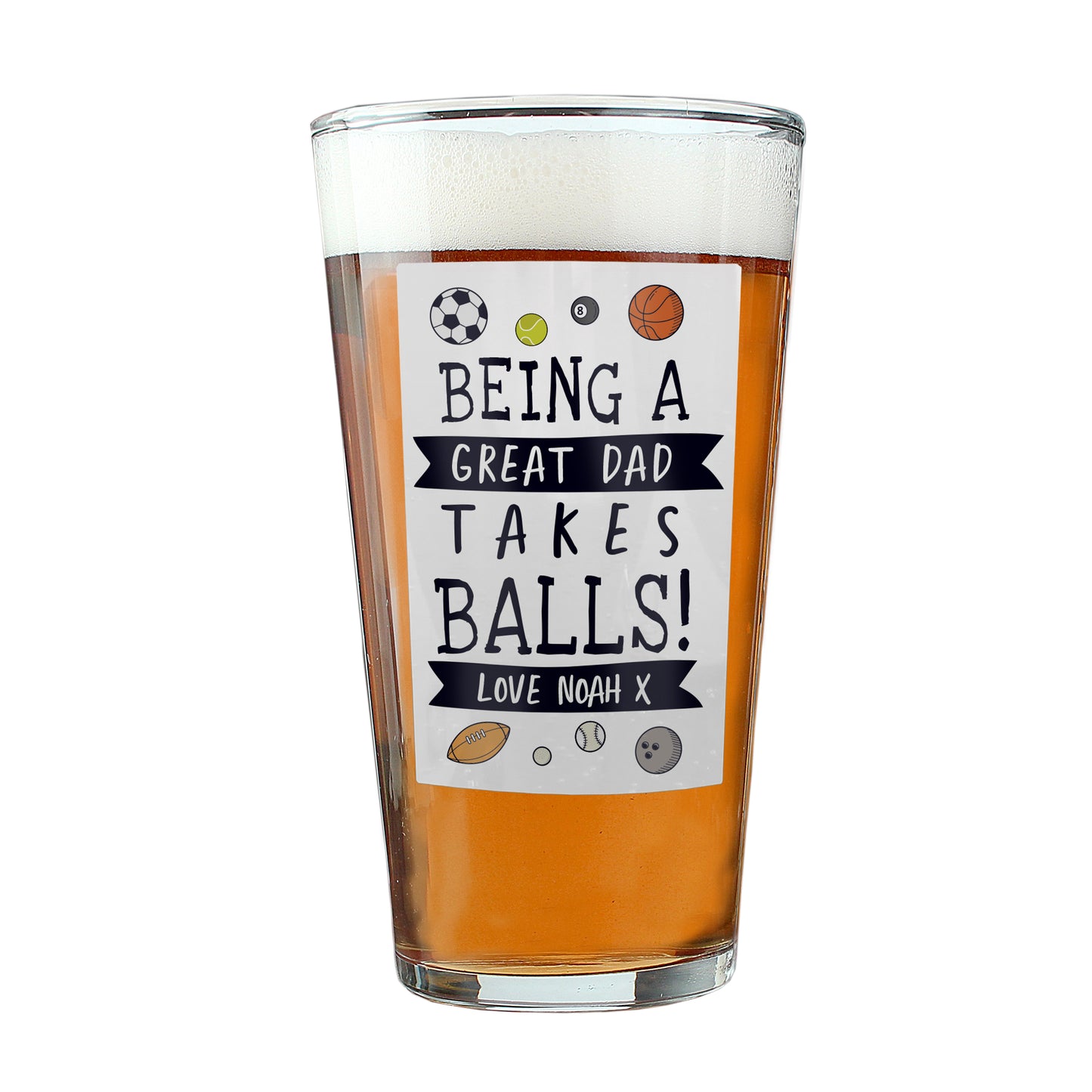 Personalised "It Takes Balls" Printed Beer Glass