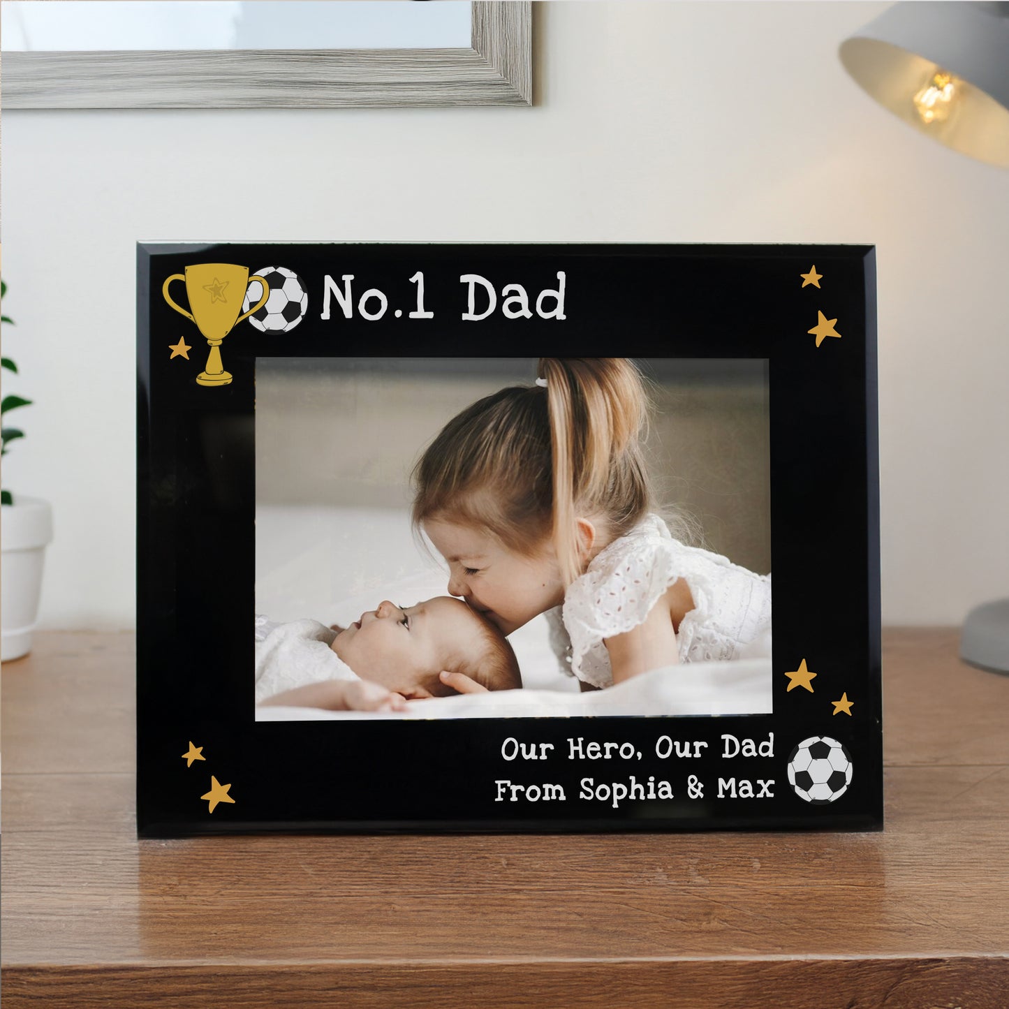 Personalised “Simply the Best” 5x7 Black Glass Photo Frame – Trophy Design Gift