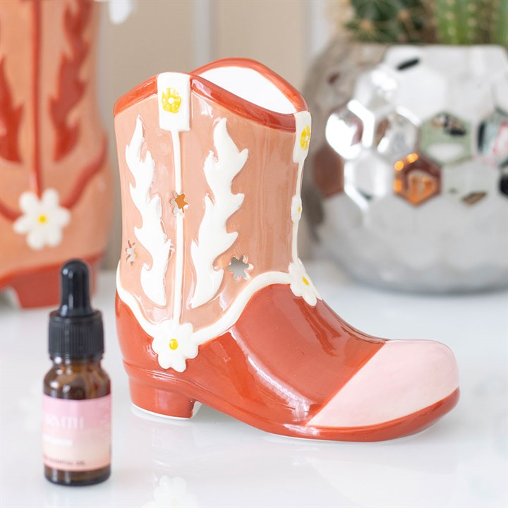 Pink Cowboy Boot Oil Burner & Wax Warmer – Western-Inspired Home Fragrance