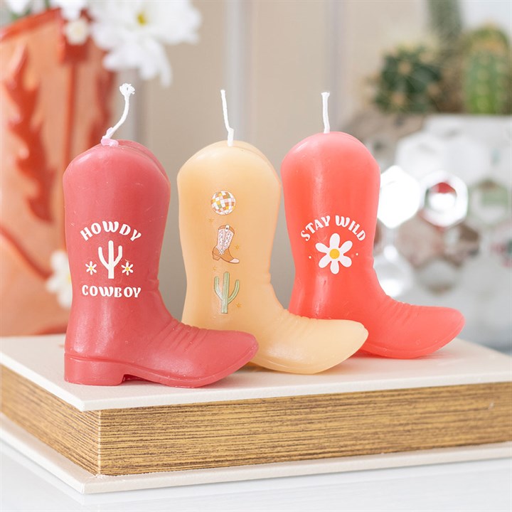 Cowboy Boot Candle Trio – Pink Western Décor Set