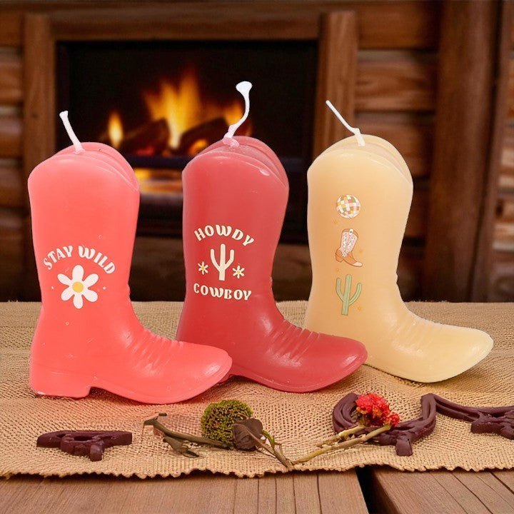 Cowboy Boot Candle Trio – Pink Western Décor Set