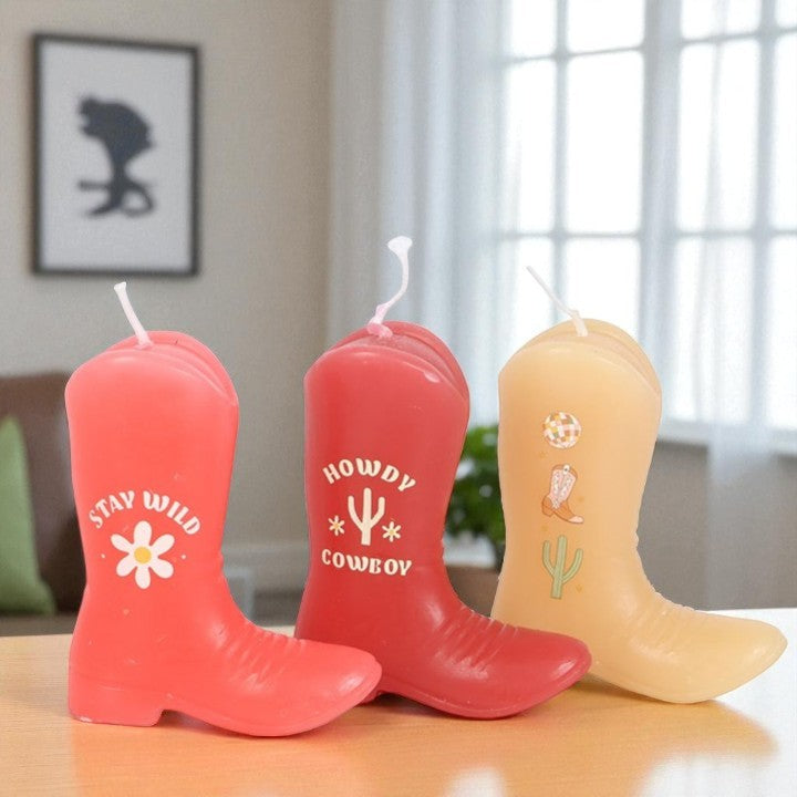 Cowboy Boot Candle Trio – Pink Western Décor Set