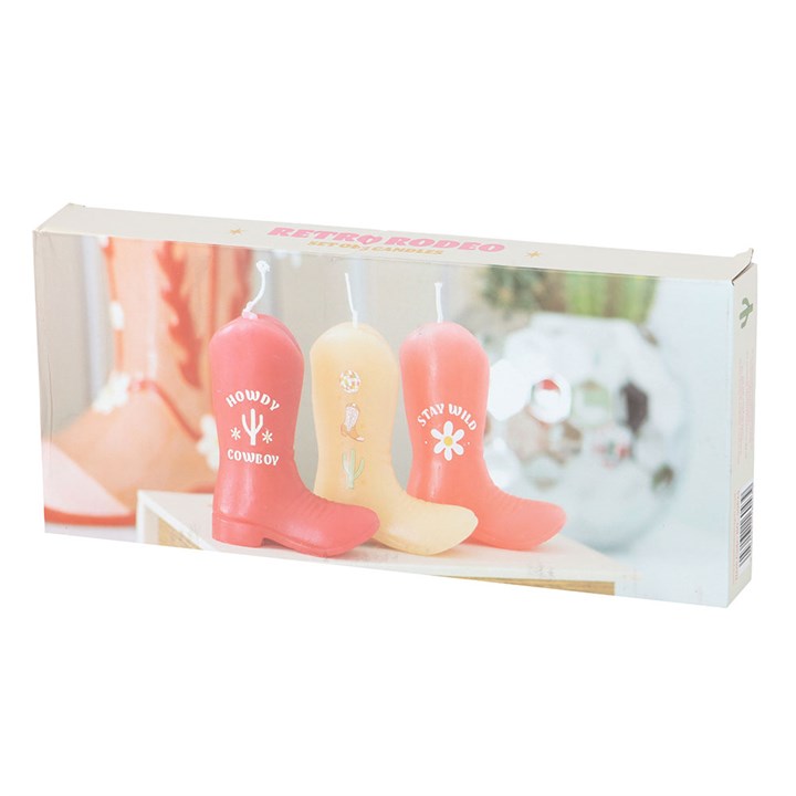 Cowboy Boot Candle Trio – Pink Western Décor Set