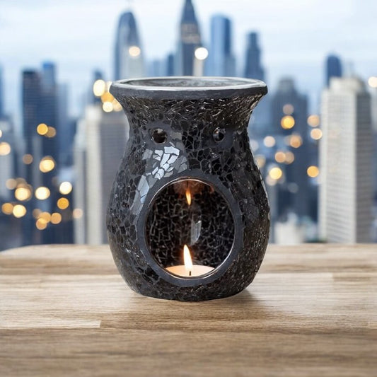 Large Black Crackle Oil Burner and Wax Warmer