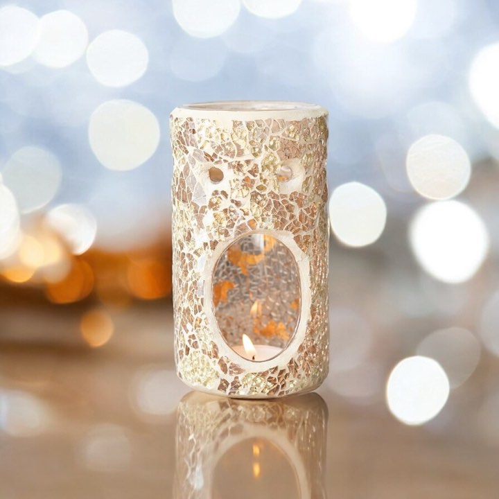 Gold Pillar Crackle Glass Oil Burner and Wax Warmer