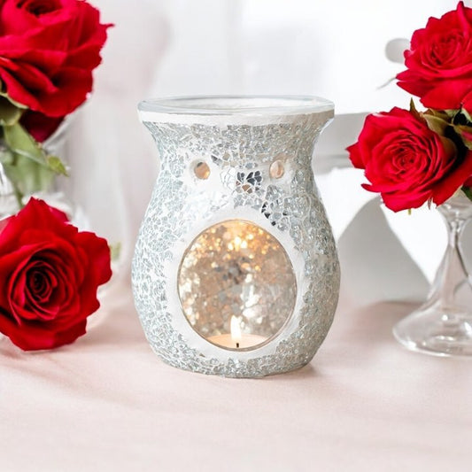 Large Silver Crackle Oil Burner and Wax Warmer