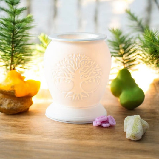 Tree of Life White Ceramic Electric Oil Burner and Wax Warmer