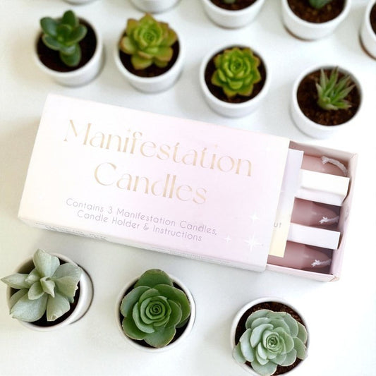 3 Manifestation Spell Candles in a Box – Pink Intention Set