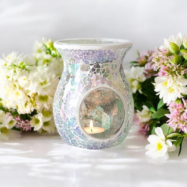 Large Light Blue Iridescent Crackle Oil Burner and Wax Warmer