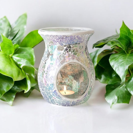 Large Light Blue Iridescent Crackle Oil Burner and Wax Warmer