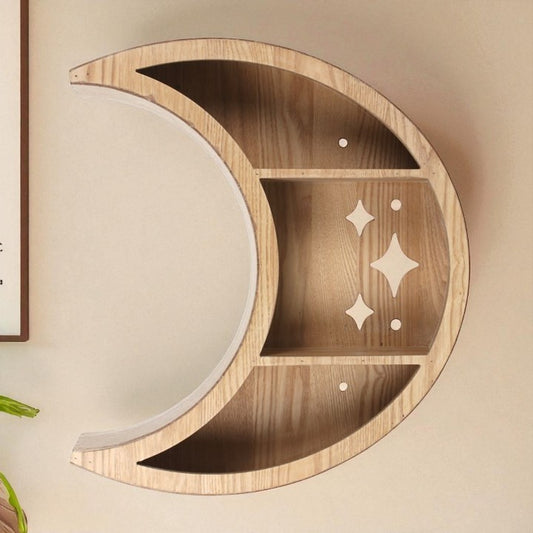 Wooden Crescent Moon Wall Shelf – Light Wood Grain