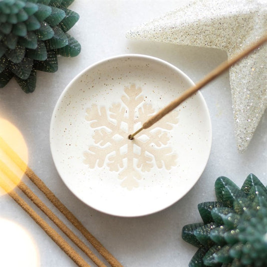 Snowflake Festive Incense Plate – Speckled Off-White Ash Catcher