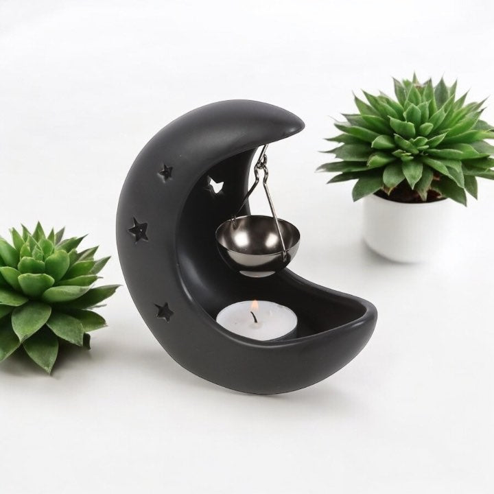 Black Crescent Moon Hanging Oil Burner