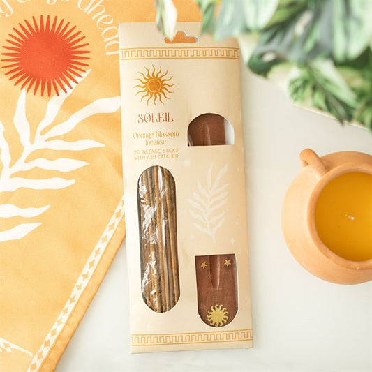 Orange Blossom Incense Gift Set with Wooden Ash Catcher – Calm & Comfort
