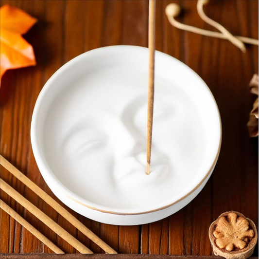 White Moon Face Incense Stick Holder – Calming Ceramic Décor