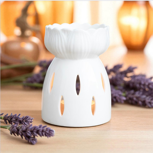 White Gloss Lotus Flower Oil Burner – Elegant Ceramic Décor