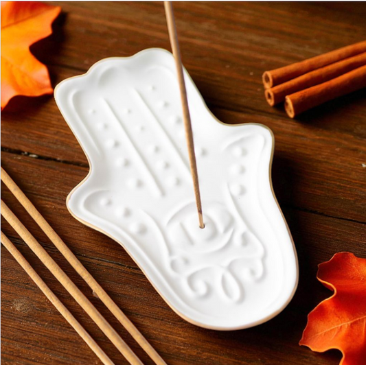 White Hamsa Hand Incense Stick Holder – Spiritual Ceramic Décor
