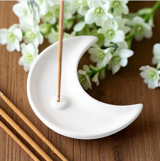 White Crescent Moon Incense Stick Holder – Celestial Ceramic Décor