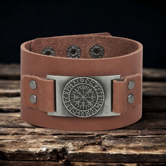 Viking Compass Leather Cuff Bracelet