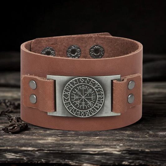 Viking Compass Leather Cuff Bracelet