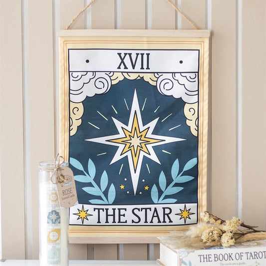 The Star Tarot Fabric Wall Hanging – Celestial Décor with Twine Loop