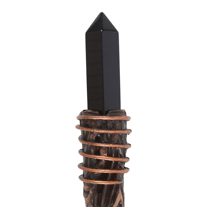 Protection Magic Wand with Black Obsidian Crystal – Energy Shield & Grounding