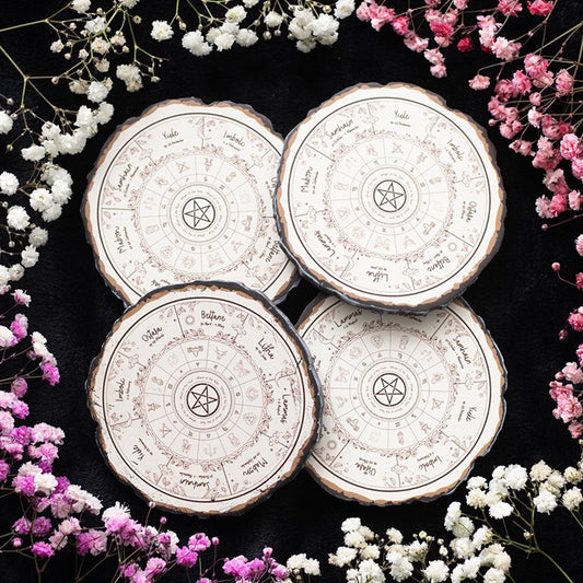 Wheel of the Year Wood Slice Coaster Set (Set of 4)
