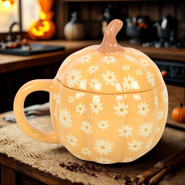 Groovy Floral Pumpkin Lidded Mug - 500ml
