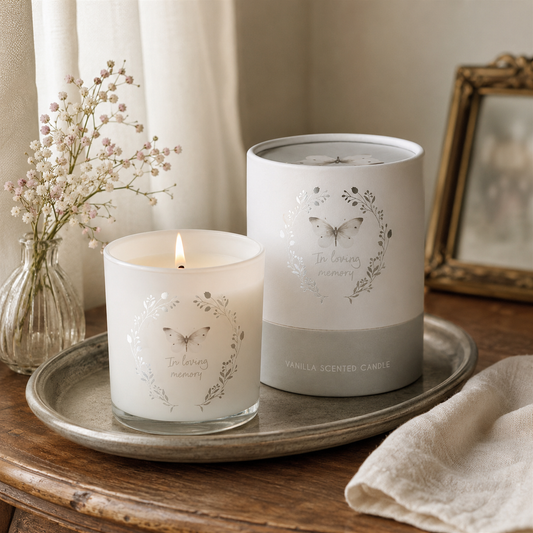 In Loving Memory White Butterfly Vanilla Candle