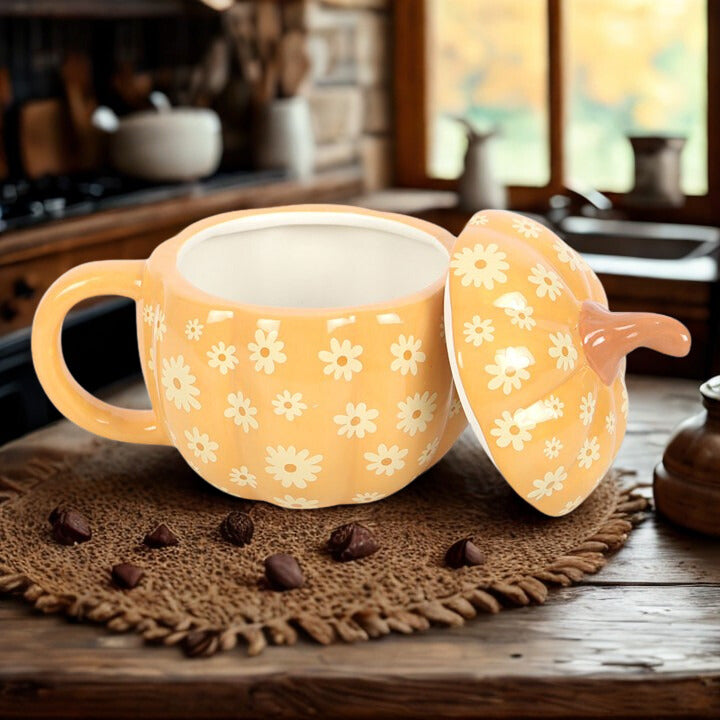 Groovy Floral Pumpkin Lidded Mug - 500ml