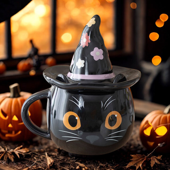 Groovy Witch Cat Ceramic Mug with Lid – 500ml