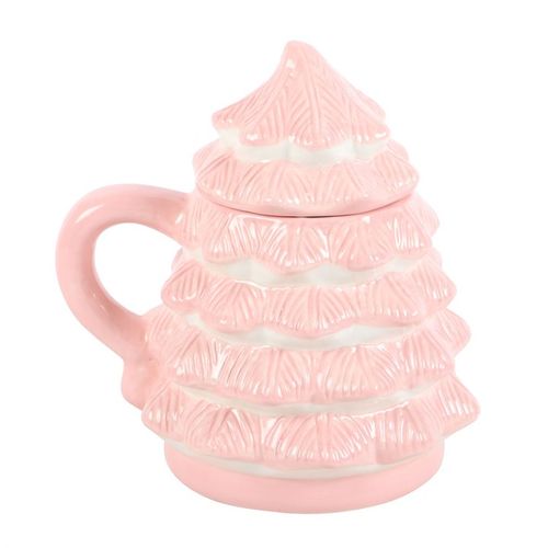Pink Christmas Tree Lidded Mug – Festive Hot Cocoa Treat