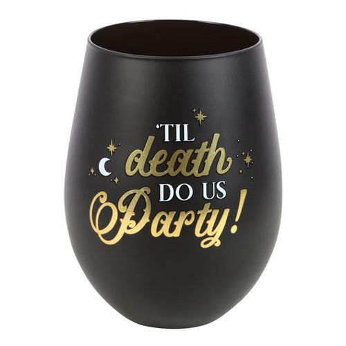 ‘Til Death Do Us Party’ Black & Gold Stemless Wine Glass – Dark Humour & Elegant