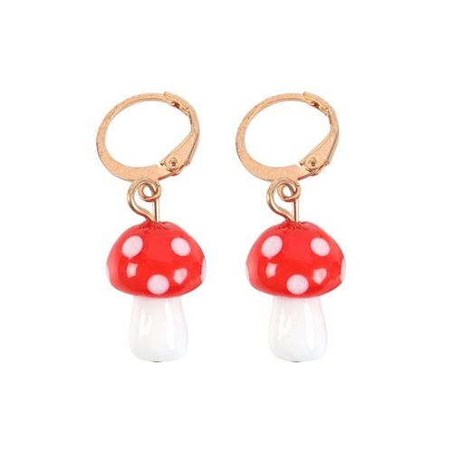 Toadstool Mushroom Gold Hoop Earrings