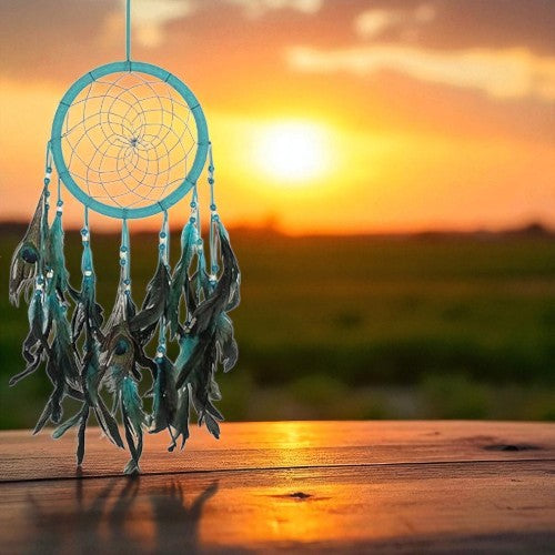 Vibrant Peacock Feather Dreamcatcher – Blues & Greens