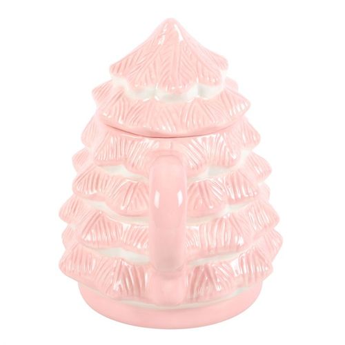 Pink Christmas Tree Lidded Mug – Festive Hot Cocoa Treat